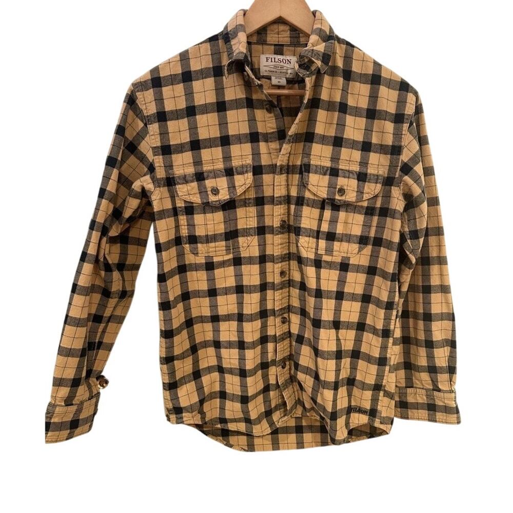Filson Men's Casual Button Down Shirt - Yellow and Black Plaid
